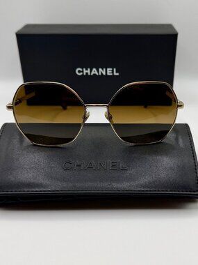 CHANEL 4281-Q-H Polarized Sunglasses – Brown Leather, Pearls, Gold Frame